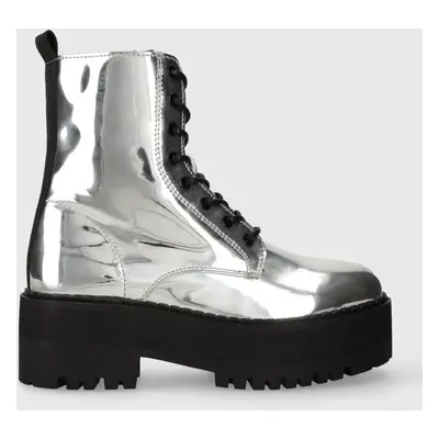 Tommy Jeans bokacsizma TJW FLATFORM ZIP UP METALLIC ezüst, női, platformos, EN0EN02403