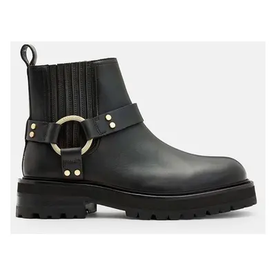 AllSaints bőr csizma Maddie Biker Boot fekete, női, lapos talpú, W054FB