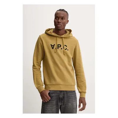 A.P.C. pamut melegítőfelső hoodie standard grand vpc GOTS zöld, nyomott mintás, kapucnis, COHBN.