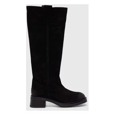 Steve Madden csizma velúrból Banner fekete, női, lapos talpú, SM11003092