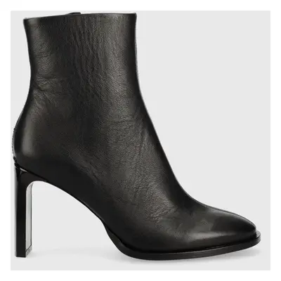 Calvin Klein bőr csizma Curved Stil Ankle Boot fekete, női, magassarkú