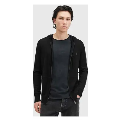 AllSaints gyapjú felső MODE MERINO ZIP HOOD fekete, melange, kapucnis, M084KB