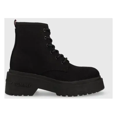 Tommy Jeans bokacsizma LACE UP FESTIV BOOTS fekete, női, EN0EN02133