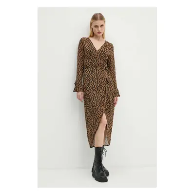 Never Fully Dressed ruha Leopard Sheer Wrap Dress barna, midi, harang alakú, NL28459