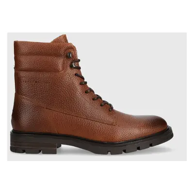 Tommy Hilfiger bőr cipő WARM PADDED LTH BOOT barna, férfi, FM0FM04802