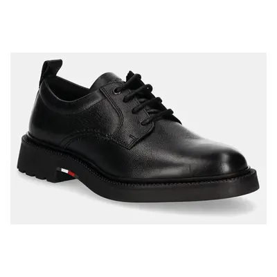 Tommy Hilfiger bőr félcipő HILFIGER COMFORT LWT LTH SHOE fekete, férfi, FM0FM05172