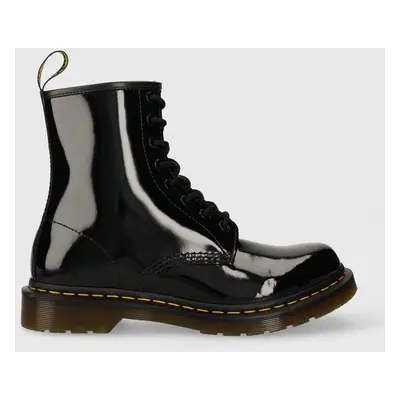 Dr. Martens bőr bakancs fekete, női, lapos talpú