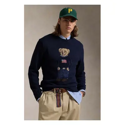 Polo Ralph Lauren vászonkeverék pulóver sötétkék