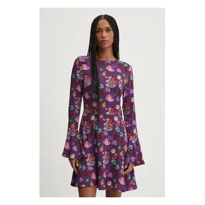 Desigual ruha FLOWER SCRIBB lila, mini, harang alakú, 24WWVW16