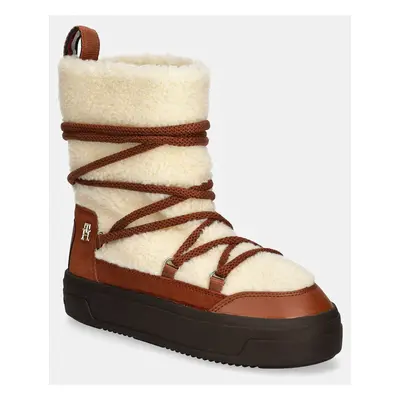 Tommy Hilfiger hócipő LACE-UP FAUX SHEARLING SNOWBOOT barna, FW0FW08252