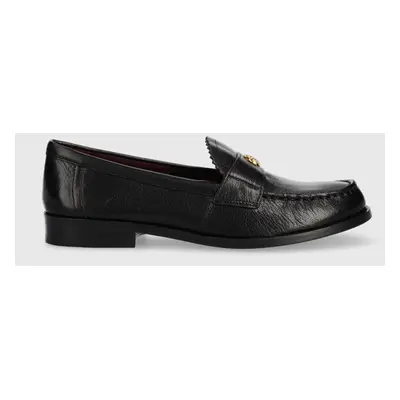 Tory Burch bőr mokaszin CLASSIC LOAFER fekete, női, lapos talpú