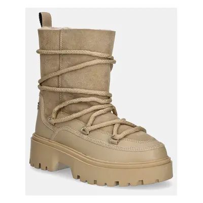 Tommy Hilfiger hócipő REAL SHEARLING LACE-UP SNOWBOOT bézs, FW0FW08085