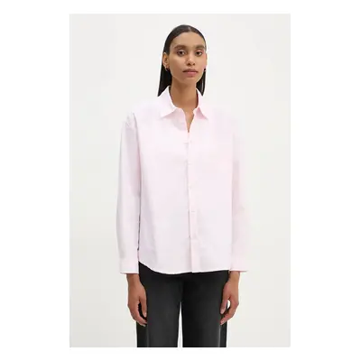 A.P.C. pamut ing chemise boyfriend logo női, galléros, rózsaszín, relaxed, COGUH.F12550