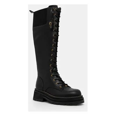 Kurt Geiger London bőr csizma Chelsea Combat Knee Boot fekete, női, platformos