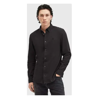 AllSaints pamut ing LOVELL LS SHIRT férfi, galléros, fekete, slim, M152SB