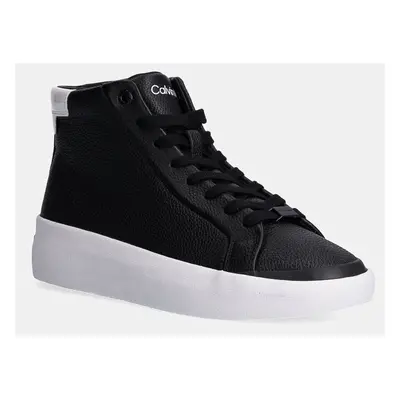 Calvin Klein bőr sportcipő VULC HIGH TOP LTH fekete, HW0HW02213