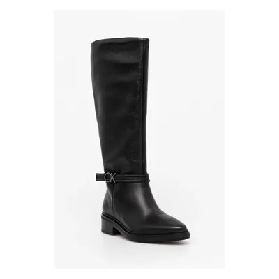 Calvin Klein bőr csizma HEEL KNEE BOOT W/HW LTH fekete, női, platformos, HW0HW02184