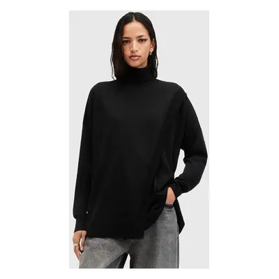 AllSaints gyapjú pulóver BERN WRAP JUMPER női, fekete, garbónyakú, W028KB