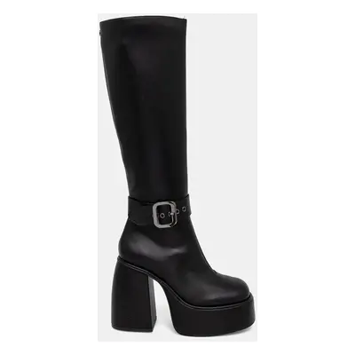 Buffalo csizma Heart Boot Hi Buckle fekete, női, magassarkú, 1220060-BLK