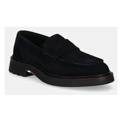 Tommy Hilfiger velúr mokaszin HILFIGER COMFORT LWT SDE LOAFER sötétkék, férfi, FM0FM05263