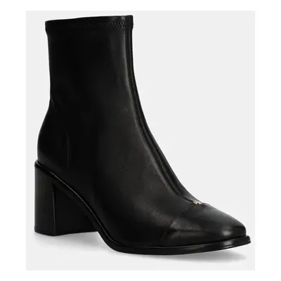 Tory Burch bőr csizma Cap-Toe Heel Ankle Boot fekete, női, magassarkú