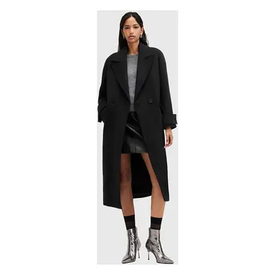 AllSaints kabát gyapjú keverékből MABEL COAT fekete, átmeneti, kétsoros gombolású, W006OZ