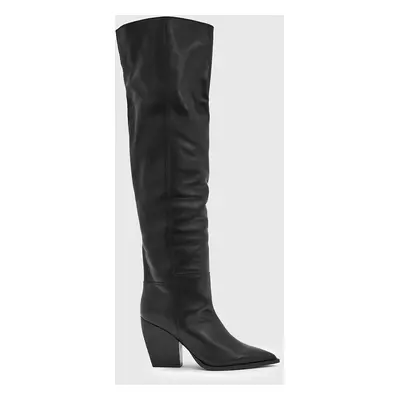 AllSaints bőr csizma Reina Boot fekete, női, magassarkú, W096FB