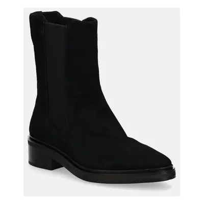 Calvin Klein magasszárú cipő velúrból HEEL CHELSEA BOOT SUE fekete, női, lapos talpú, HW0HW02191