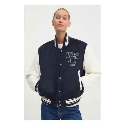 Tommy Jeans bomber dzseki gyapjú keverékből sötétkék, átmeneti, DW0DW18845