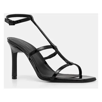 Calvin Klein bőr szandál HEEL GLADI SANDAL PAT fekete, HW0HW02312