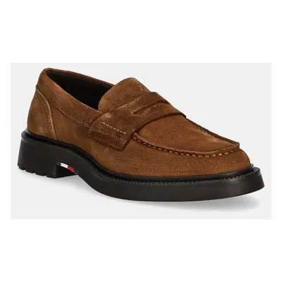 Tommy Hilfiger velúr mokaszin HILFIGER COMFORT LWT SDE LOAFER barna, férfi, FM0FM05263