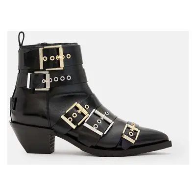 AllSaints bőr csizma Jane Buckle Boot fekete, női, magassarkú, W019FB