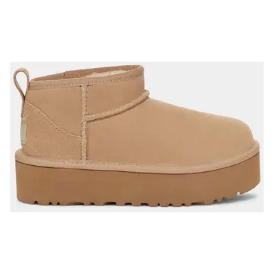 UGG gyerek hócipő velúrból CLASSIC ULTRA MINI PLATFORM bézs