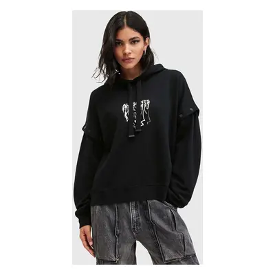 AllSaints pamut melegítőfelső INKSNTS AMPHIA HOODY fekete, női, nyomott mintás, kapucnis, W105JB