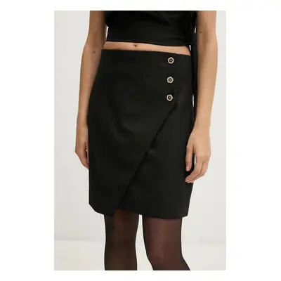 Bruuns Bazaar szoknya gyapjú keverékből BillBBMadina skirt fekete, mini, harang alakú, BBW4106