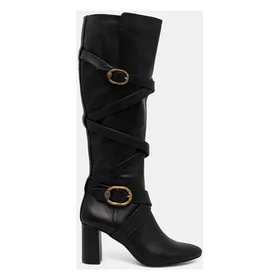 Kurt Geiger London bőr csizma Mayfair Strappy Knee Boot fekete, női, magassarkú