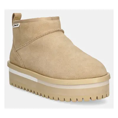 Tommy Jeans velúr hócipő TJW SUEDE FLATFORM BOOT WL bézs, EN0EN02599