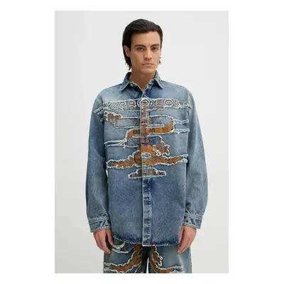 Y/Project farmering EVERGREEN PARIS' BEST PATCH DENIM SHIRT galléros, relaxed, 207SI002