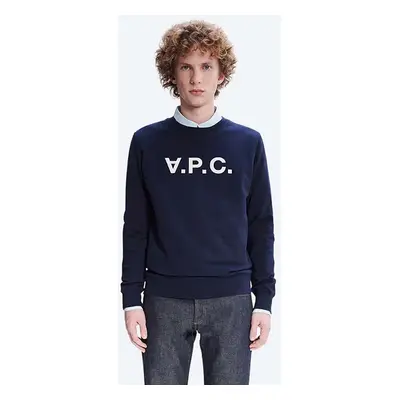 A.P.C. pamut melegítőfelső Sweat Vpc sötétkék, férfi, nyomott mintás