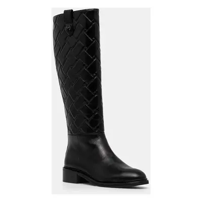 Kurt Geiger London bőr csizma Kensington Quilt High Leg fekete, női, enyhén téliesített, lapos t