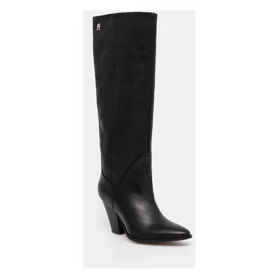 Tommy Hilfiger csizma HIGH COWBOY HEEL BOOT LEATHER fekete, női, magassarkú, FW0FW08296