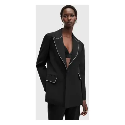 AllSaints blézer gyapjú keverékből ATLAS KRYS BLAZER fekete, sima, egysoros gombolású, W005QB