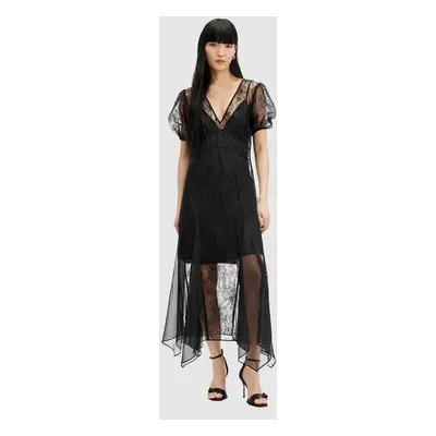 AllSaints ruha RAYNA LACE DRESS fekete, maxi, harang alakú, WD574Z