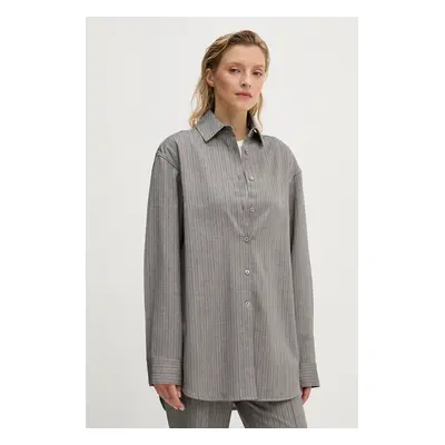 Remain ing Herringbone Overshirt női, galléros, szürke, relaxed