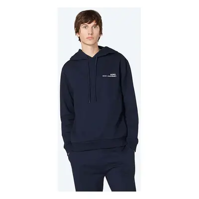 A.P.C. pamut melegítőfelső Hoodie Item sötétkék, férfi, sima, kapucnis