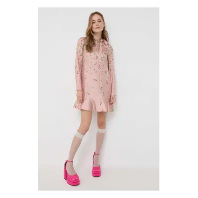 Red Valentino selyem ruha rózsaszín, mini, egyenes