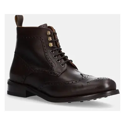 Hackett London bőr cipő JAME BROGUEBOOT barna, férfi, HMS21425