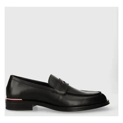 Tommy Hilfiger bőr mokaszin CORE RWB HILFIGER LTH LOAFER fekete, férfi, FM0FM05035