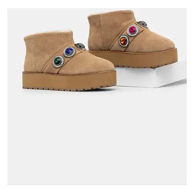 Kurt Geiger London velúr hócipő Octavia Teddy Bootie bézs