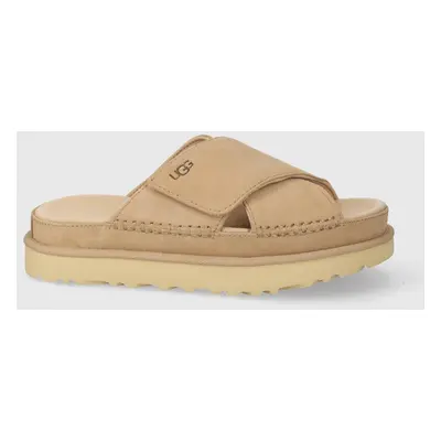 UGG papucs velúrból Goldenstar Cross Slide bézs, női, platformos